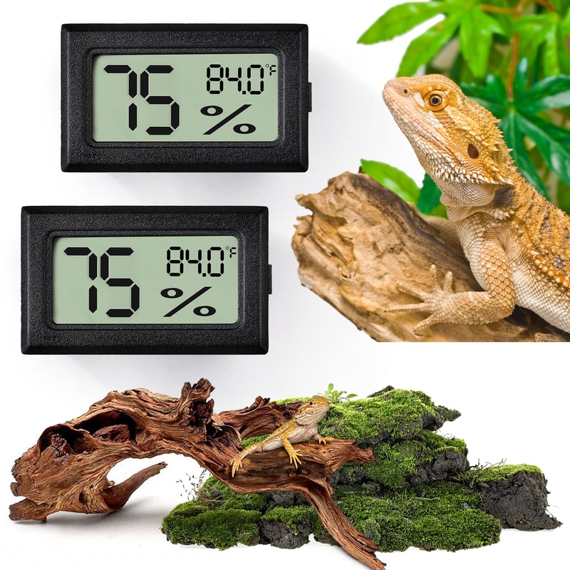 Reptile Thermometer and Humidity Gauge,2PCS Digital Adhesive Reptile Hydrometer Thermomete Tank Accessories,Reptile Terrarium Thermomete Pet Supplies for Snake,Bearded 2PCS