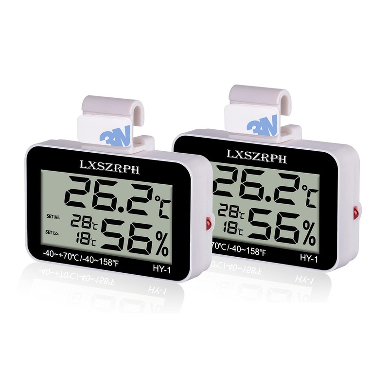 Reptile Thermometer Hygrometer with High Low Temperature Alarm Digital Temperature Humidity Meter Gauge with Hook for Reptile Tanks, Terrariums, Vivariums, Black 2Packs (2Packs)