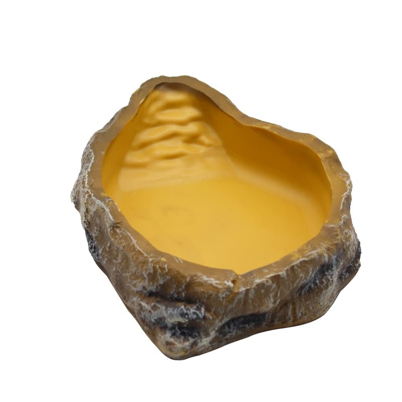 Reptile Water Dish,Resin Reptile Rock Food Feeder Bowl, Water and Food Bowl,Terrarium Decor for Leopard Gecko, Lizard,Spider,Turtle,Scorpion, Chameleon,Hermit Crabs (M, Yellow) Medium