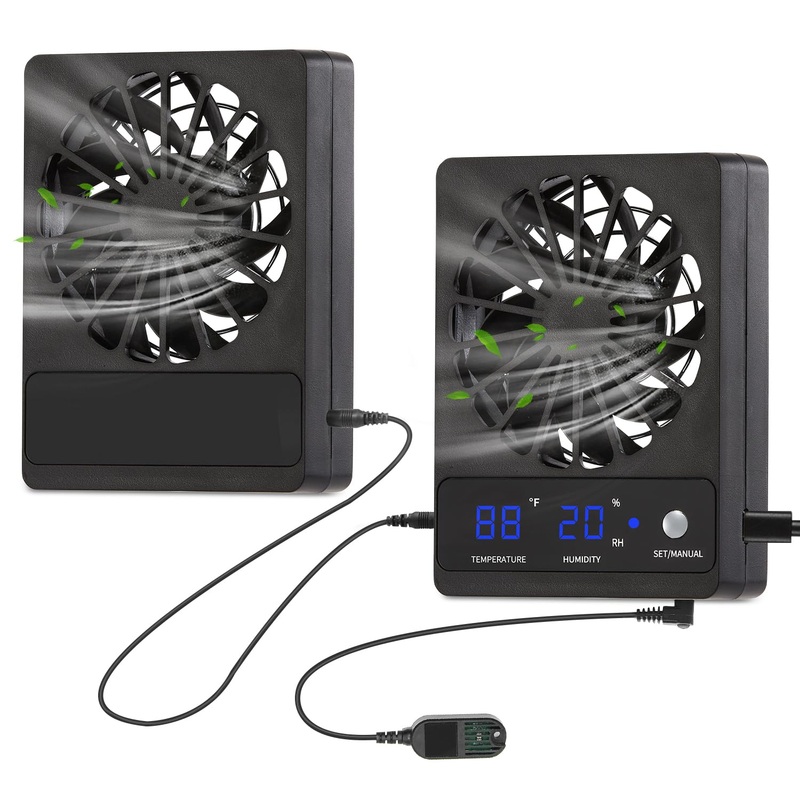 Speed Adjustable Ventilation Fan for Reptile Enclosure, 2 Sets Dehumidifier for Rainforest Terrarium Vivarium, Improving Air Circulation for Amphibians, Reptiles, and Snakes