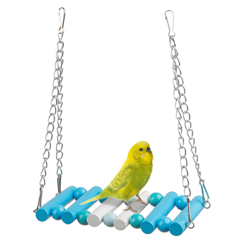 Wooden Hammock Bird Swing, Bird Cage Accessories, Climbing Hanging Cage Stands Colorful Toys for Budgerigar, Parakeet, Conure, Cockatiel, Mynah, Love Birds, Finches, Aqua Blue
