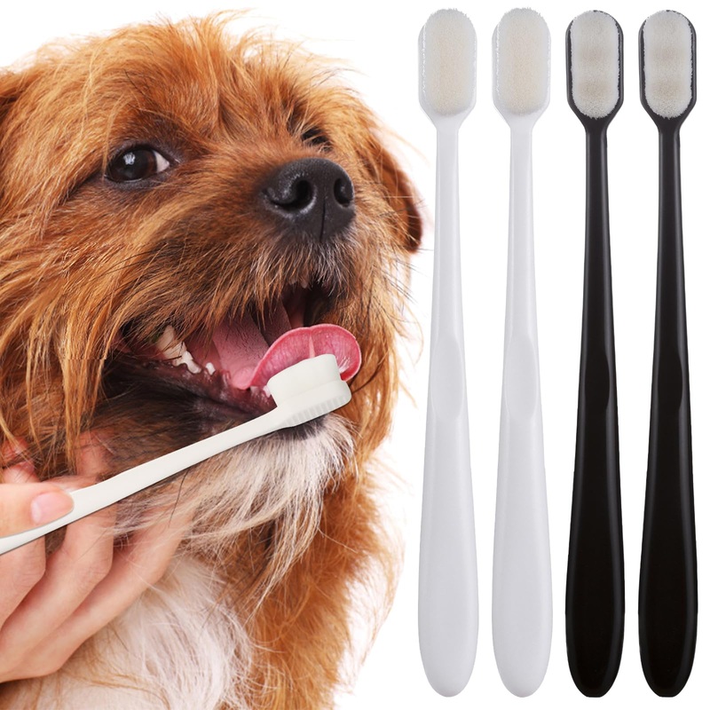 4 Pack Super Soft Dog Toothbrush for Small to Large Dogs Tooth Brushing Designed for Cat Dog Teeth Cleaning & Protecting Pet Dental Convenient Care Puppy Tooth Brush Kit Black and White