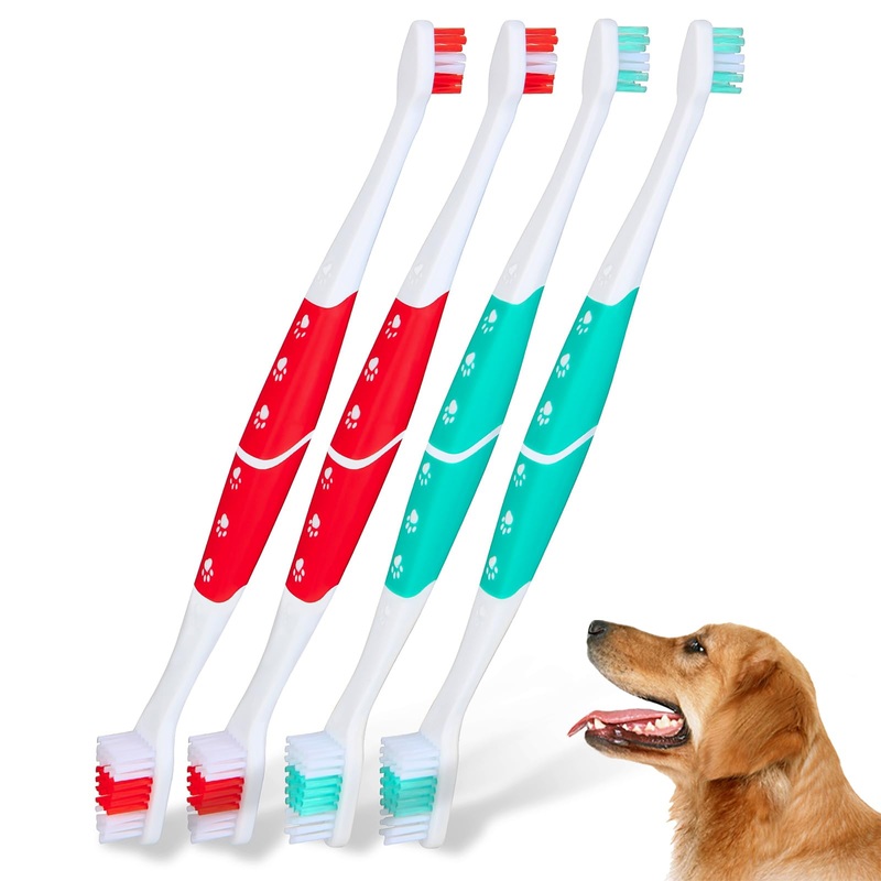 4 PCS Dog Toothbrush, Double Headed Pet Toothbrush with Soft Bristles, Easy Teeth Cleaning, Dog Dental Care for Puppies, Cats and Small Pets, Toothbrush in Bulk Individual Polybag(Mix) 4 Pack-mix