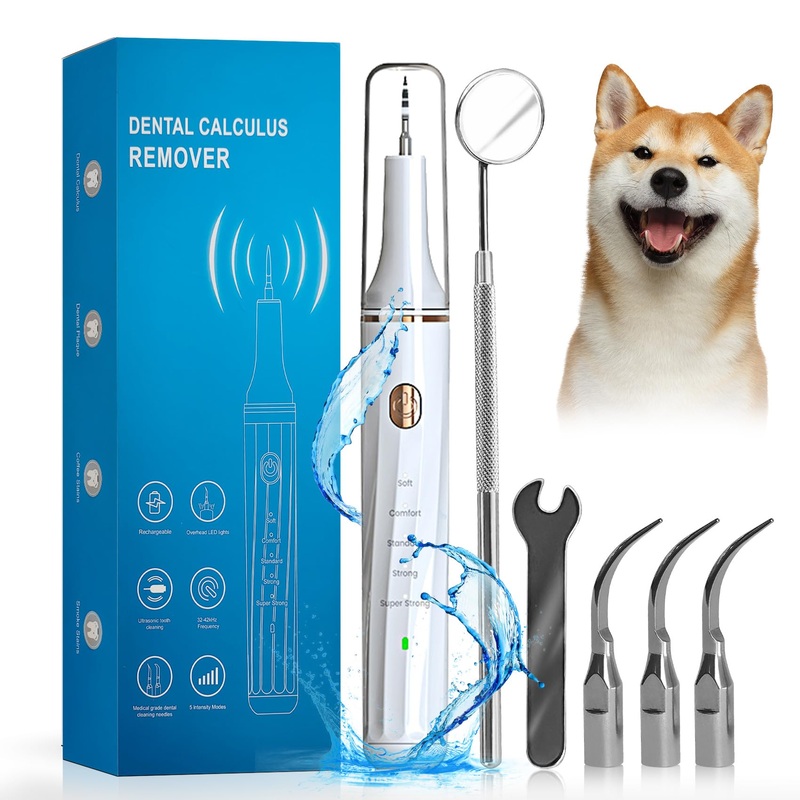 5 Modes Plaque Remover for Teeth,Dog Teeth Cleaning Kit,Dog Teeth Cleaning, Dental Tools to Remove Tartar and Stains, Safe for Dogs & Cats, with Led Light & 5 Adjustable Modes (White) White