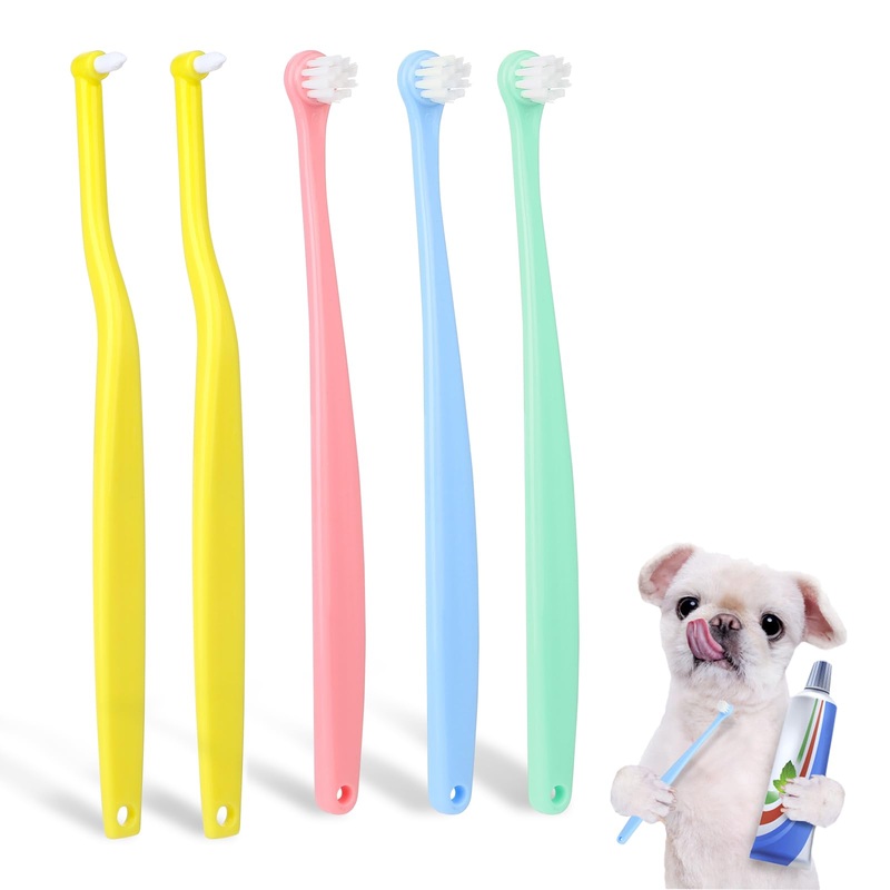 5pcs Dog Cat Toothbrush for Pet Dental Care, Micro Head Pets Toothbrush with Soft Bristles for Dog Oral Hygiene Deep Clean, Multi-Angle Round Pointed Cat Toothbrush