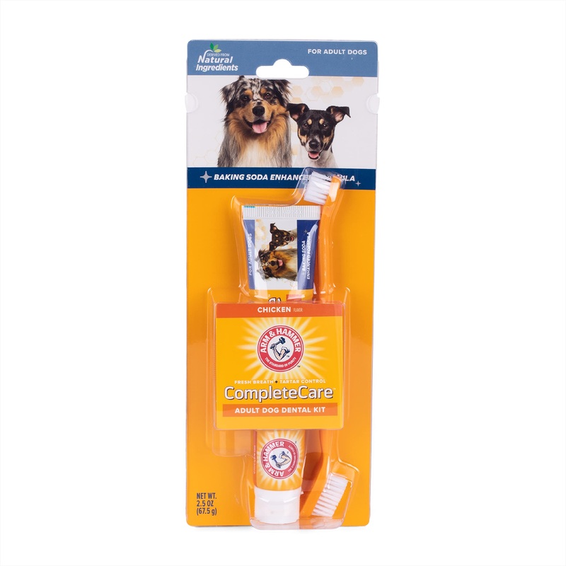 Arm & Hammer Complete Care Dog Dental Kit | 2.5oz Chicken Flavored Dog Toothpaste, Double Side Dog Toothbrush, Rubber Dog Finger Brush| Arm & Hammer Baking Soda Enhanced Formula Dog – Chicken Flavor 2.5 Ounce (Pack of 1)