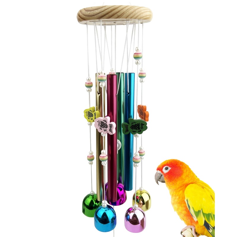 Bird Chewing Toys, Conure Wind Chimes Chewing Toy with Colorful Stick, Bird Parrot Cage Hanging Bells Toys for Conure, Budgie, Parakeet, Caique, Cockatiel, Lovebird, Finch
