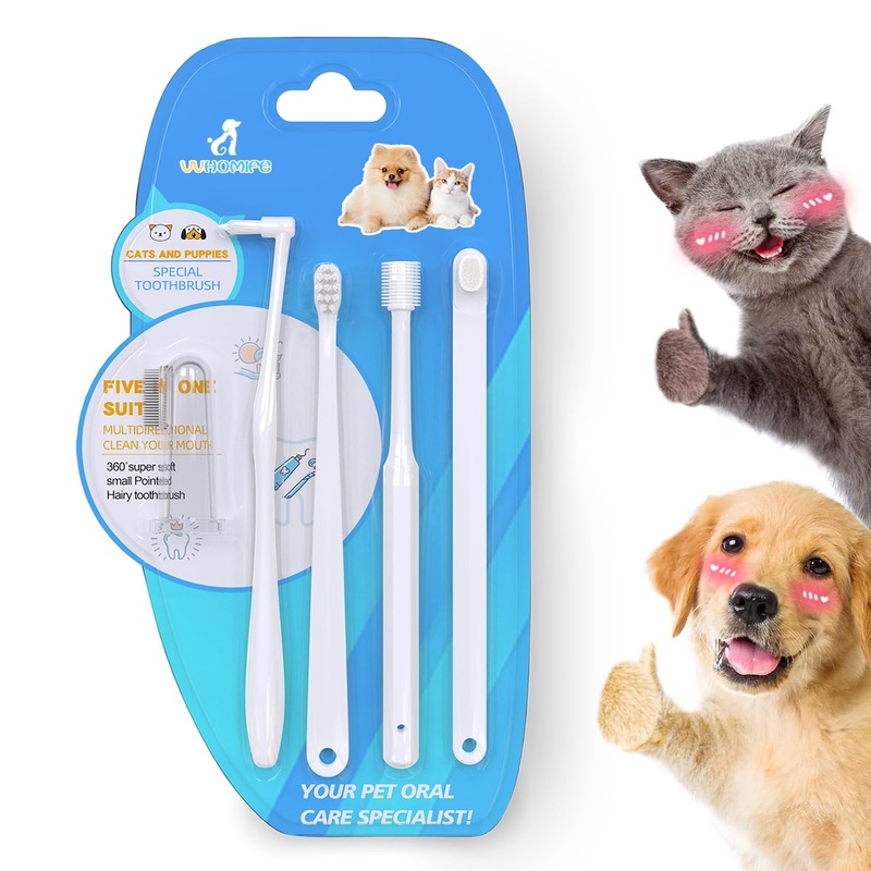 Cat Toothbrush Kit, Dog Toothbrush Kit, Suitable for All Cats and Dogs Dental Care. White, Soft Bristles, Meet All Cleaning Needs, Multi-Functional Dental Cleaning (S) S
