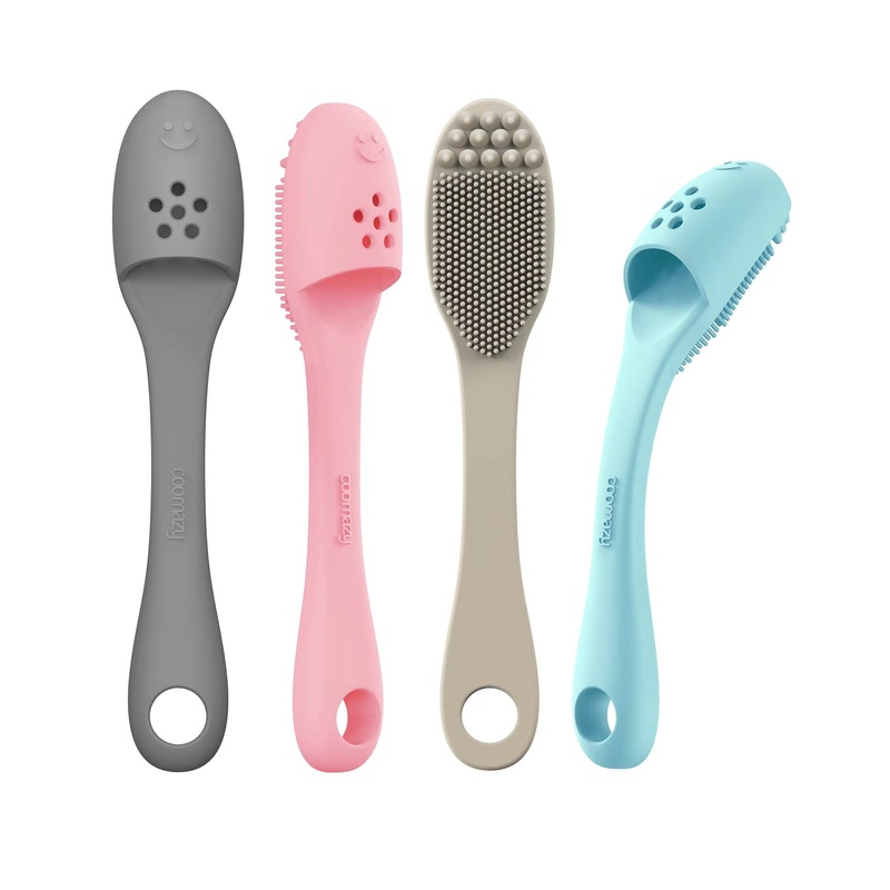 Coomazy Dog Finger Toothbrush, Dog Tooth Brushing Kit with Food Grade Silicone, Easily Clean Teeth Dirt, Design for Large Dogs, 4-Packs Pink+beige+grey+blue