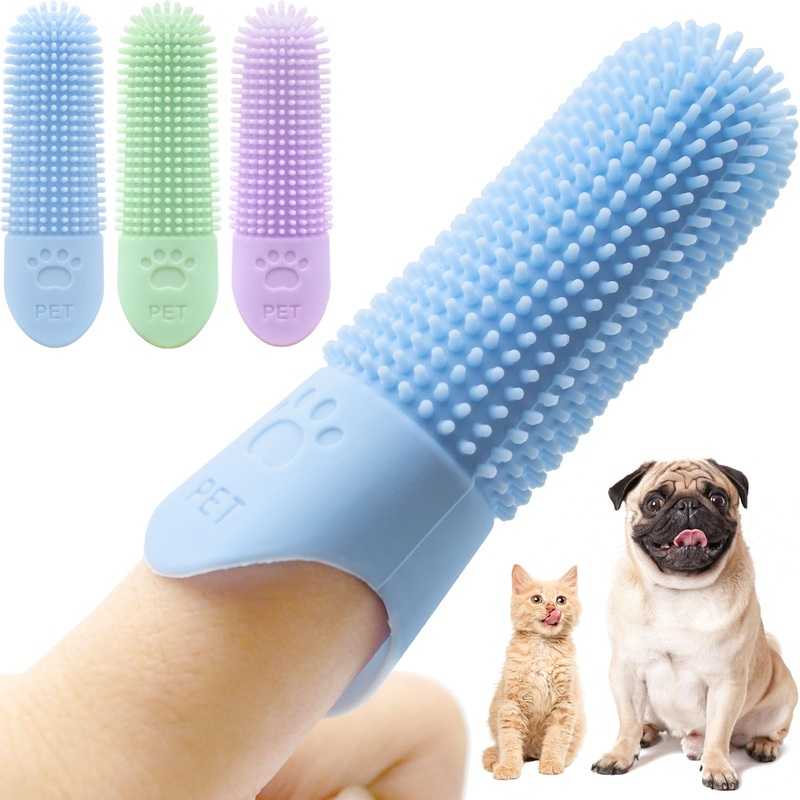Dog Finger Toothbrush, 3Pack Dog and Cat Dental Care Pet Toothbrush, 360 Bristles Clean Teeth, Upgraded Full-length Bristles, Food Grade Silicone, Finger Toothbrush Kit for Pet Dental Care