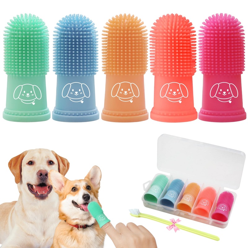 Dog Finger Toothbrush for Pet: Puppy Teeth Brushing Kit – Doggie Dental Cleaning Fingertip Fingerbrush Winter Sunset-5pcs