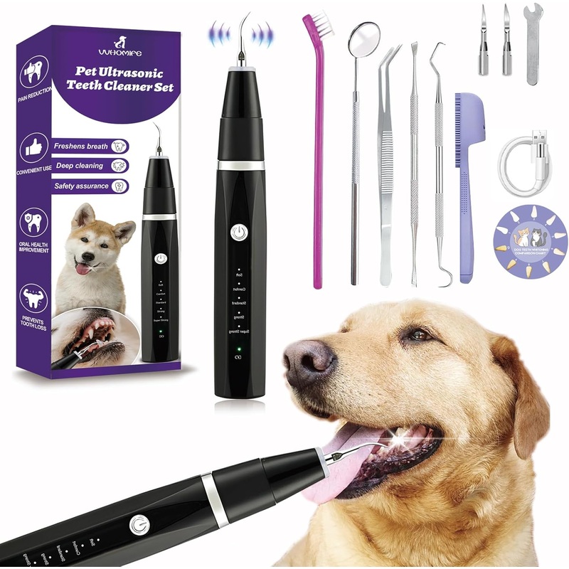 Dog Plaque Remover for Teeth,5 Modes Pet Ultrasonic Tooth Cleaner, Dog Tooth Tartar Remover, Teeth Cleaning Kit for Dental Care, Teeth Cleaner with LED Light, Finger Toothbrush for Dogs and Cats Black