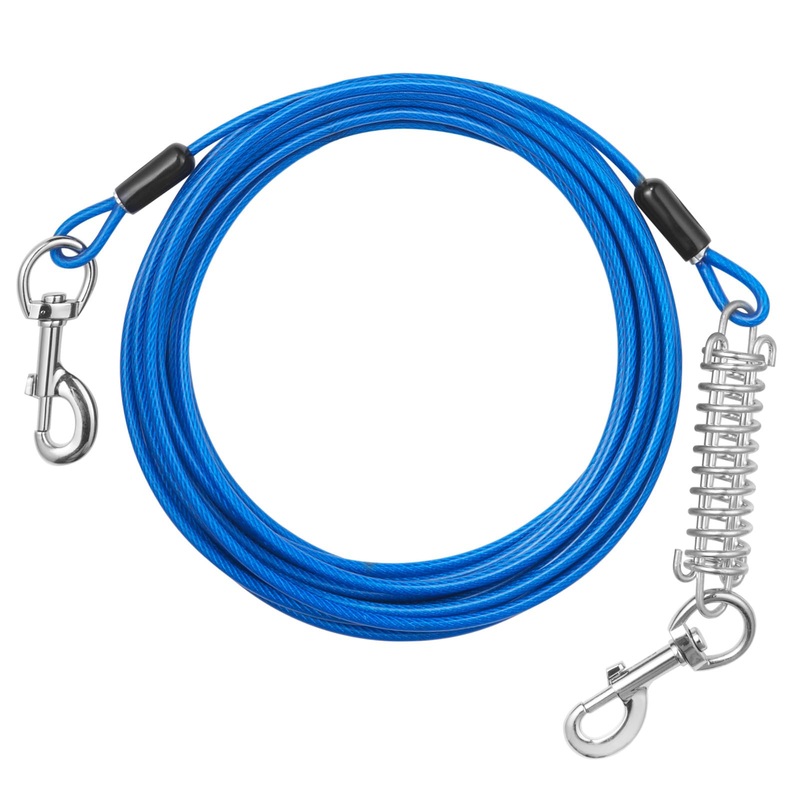 Dog Tie Out Cable, 10FT Dog Runner Cable with Swivel Hook and Shock Spring, Dog Leash Run Tether for Yard Outdoor and Camping,for Small to Medium Pets Up to 500 LBS Blue