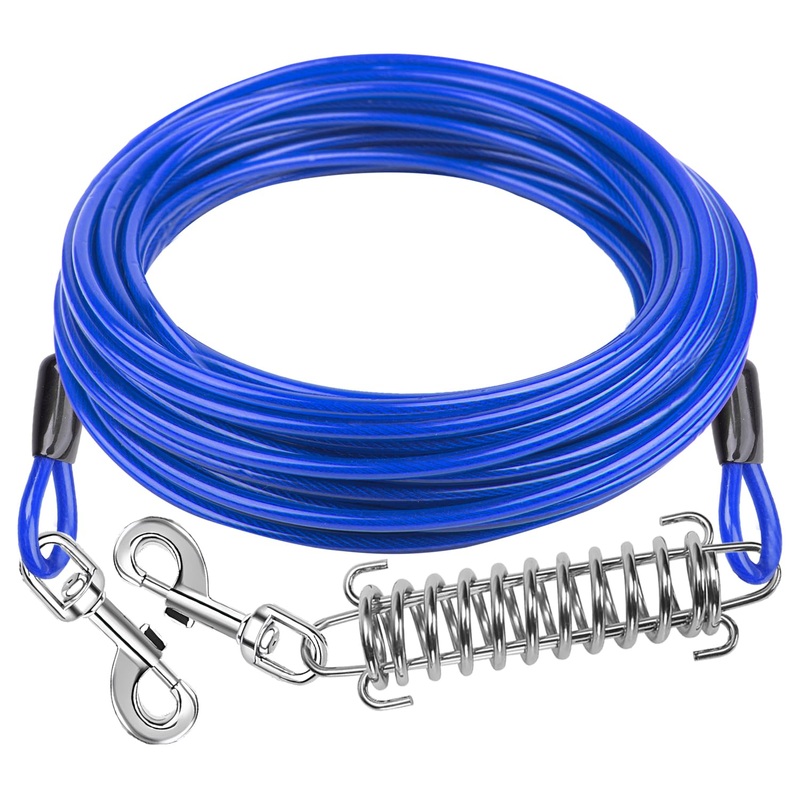 Dog Tie Out Cable Dog Runner Cable with Swivel Hook and Shock Spring Dog Runner Leads for Yard Outdoor and Camping 10FT Tether for Small Large Dogs Up to 500LBS clear blue 10FT-500LBS