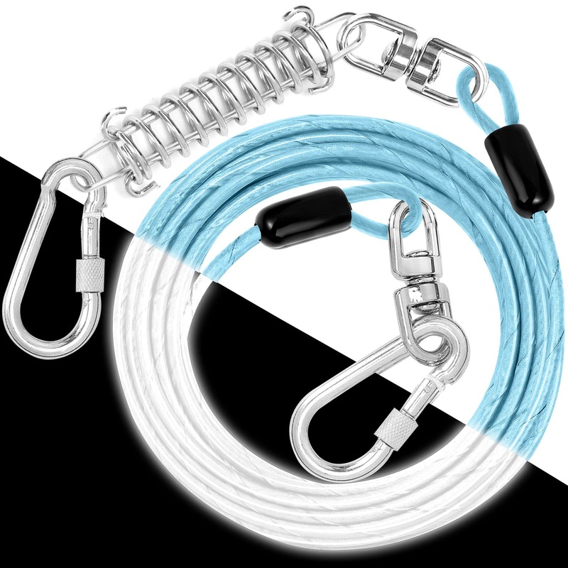 Dog Tie Out Cable: Reflective 10 ft Heavy Duty Dogs Chain for Outside with Shock Absorbing Spring – Dog Runner Leash for Yard Camping Outdoor Sturdy Lead for Small to Large Dog Up to 500LBS Blue 10ft