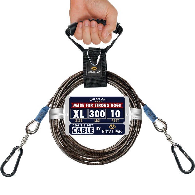 Dog Tie Out Cable – Tie Out Cable for Dogs (up to 300 lbs) – Use Dog Tie-Outs & Stakes for Outside – Best Heavy Duty Dog Leash for Large Dogs (10ft – Black Onyx) L/XL – 10ft