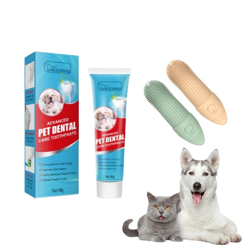 Dog Toothbrush and Toothpaste Set – 1 Pc Dog Toothpaste with 2 Pcs Upgraded Silicone Finger Toothbrush for Dogs and Cats – Dog Tooth Brushing Kit for Cat and Dog Teeth Cleaning & Dental Care