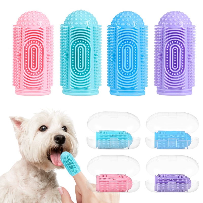 Dog Toothbrush Dog Tooth Brushing Kit 4Pack Dog Finger Toothbrush for Dog Teeth Cleaning&Dog Dental Care,Cat Toothbrush Dog Tooth Brush Puppy Toothbrush Pet Toothbrush Blue Green Pink Purple