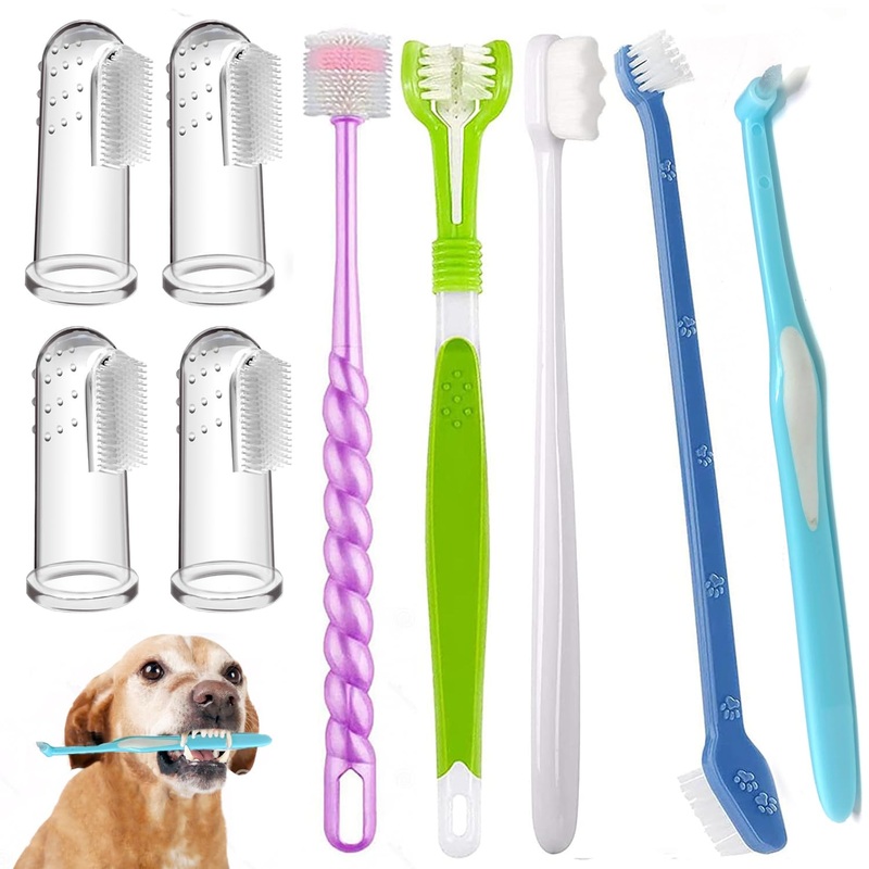 Dog Toothbrush, Finger Toothbrushes, 360 Degree Toothbrush, Triple Head Dog Toothbrushes, Double Head Toothbrush,Cleaning Brushes for Dog Cat Oral Dental Health 9Pack
