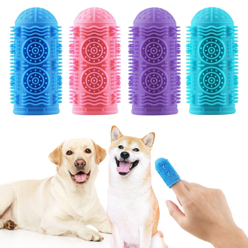 Dog Toothbrush Kit,Finger Toothbrush for Dogs,Toothbrush for Medium Large Dogs,Dog Teeth Cleaning Dental Care, ToothBrush Finger for bigger cats,Pet Toothbrush 4Pack