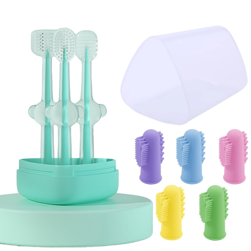 Dog Toothbrush Kit8 Pcs Dog Cat Teeth Cleaning Finger Toothbrush for Dogs,3 Sided Pet Puppy Toothbrush and Finger Brush for Small Medium Large Dogs Cats Teeth,All in One Storage Case-Blue Blue