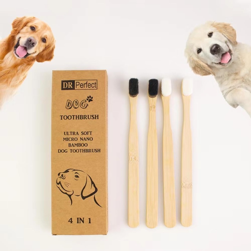 Dog Toothbrush, Micro Nano Ultra Soft Bristle Dog Toothbrush for Sensitive Gum Dog, Dog Teeth Cleaning, Dog Bamboo Toothbrush, for Medium & Large Dog, Fresh Breath (4) 4