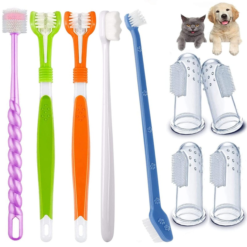 Dog Toothbrush Set, Triple Head Dog Toothbrushes, Double Head Toothbrush,Finger Rubber Toothbrushes,Multi-Angle Dental Cleaning Brushes for Dog Cat Oral Dental Health