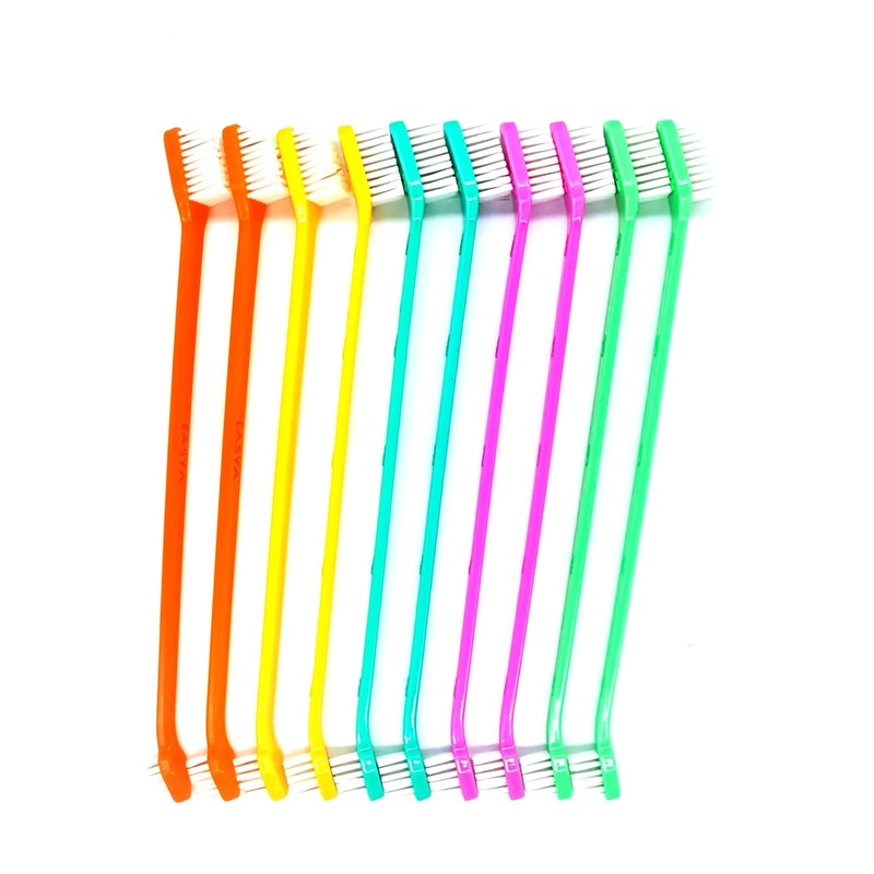 Double Headed Pet Dog Toothbrush for Small Dogs/Soft Bristles Puppy Long Handle Tooth Brush Dogs Teeth Cleaning/Bulk Toothbrushes Dental & Oral Care (MIXED10) Mixed10