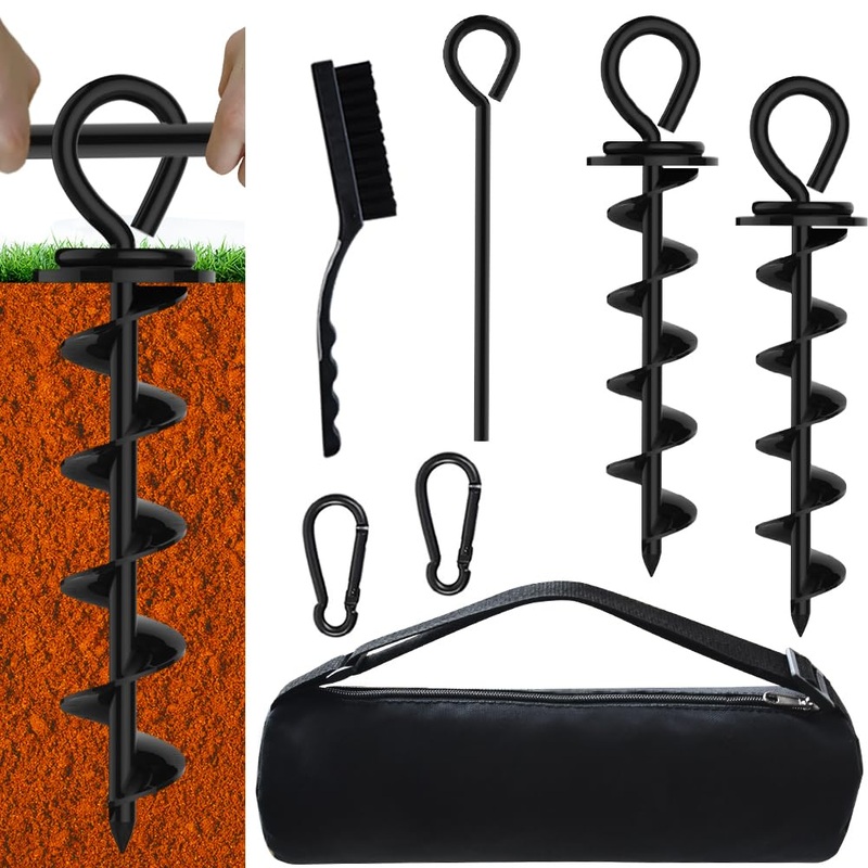 Eurmax USA Heavy Duty Dog Tie Out Stake for Large Dogs up to 210 lbs Dog Stakes for Outside,Dog Anchor, and Dog Gadget Dog Accessories Dog Leash Stake Dog Runner Trampoline Stakes 2-Pack (Black) Black-2pack
