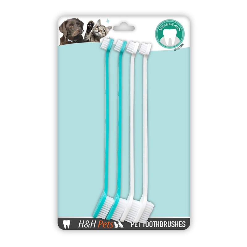 H&H Pets Dog Toothbrush Dual Headed Design Dental Toothbrushes for Small & Large Dogs, 4 or 8 Counts Pack 4 Count (Pack of 1)
