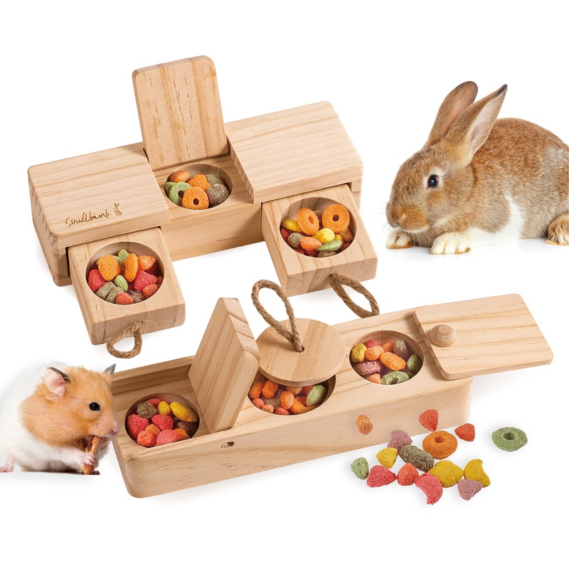 Interactive Wooden Rabbit Toys – Sniff n’ Snack Rabbit Treats Bunny Toys, Enrichment Rabbit Toy for Boredom, Better Than Snuffle Mat for Small Animals, Hamsters, Guinea Pig (2 Sets) Sniff n’ Snack 2.0