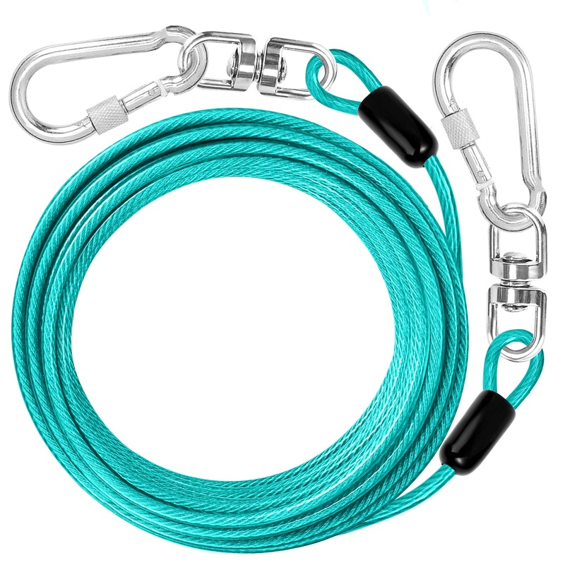jenico Dog Tie Out Cable: 10 ft Dog Lead for Yard – Heavy Duty Chain Leash Outside for Small Large Dogs Up to 500 lbs – Outdoor Dog Runner Tether Teal 10FT