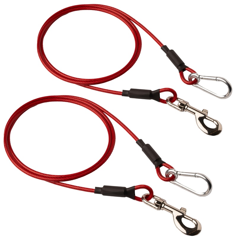 Leashboss 2 Pack Dog Tie Out Cables for Large Dogs – 5 Ft Heavy Duty Tether for Outside Dog Runner – Durable, Chew-Proof, Dog Lead for Yard, Camping, and Training 5 Foot – 2 Pack Classic Red