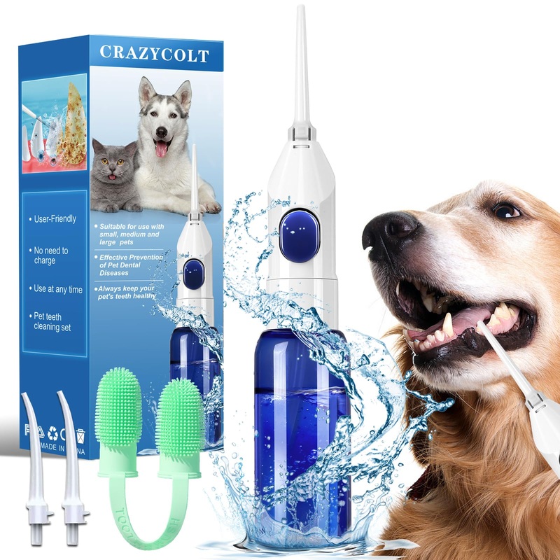 Pet Manually Tooth Cleaner – Equipped for Dog Finger Toothbrush, 2 Nozzles, for Dog and Cat Teeth Cleaning & Dental Care, Cat and Dog Toothbrush, Tooth Brushing Kit Suitable for Dog and Cat
