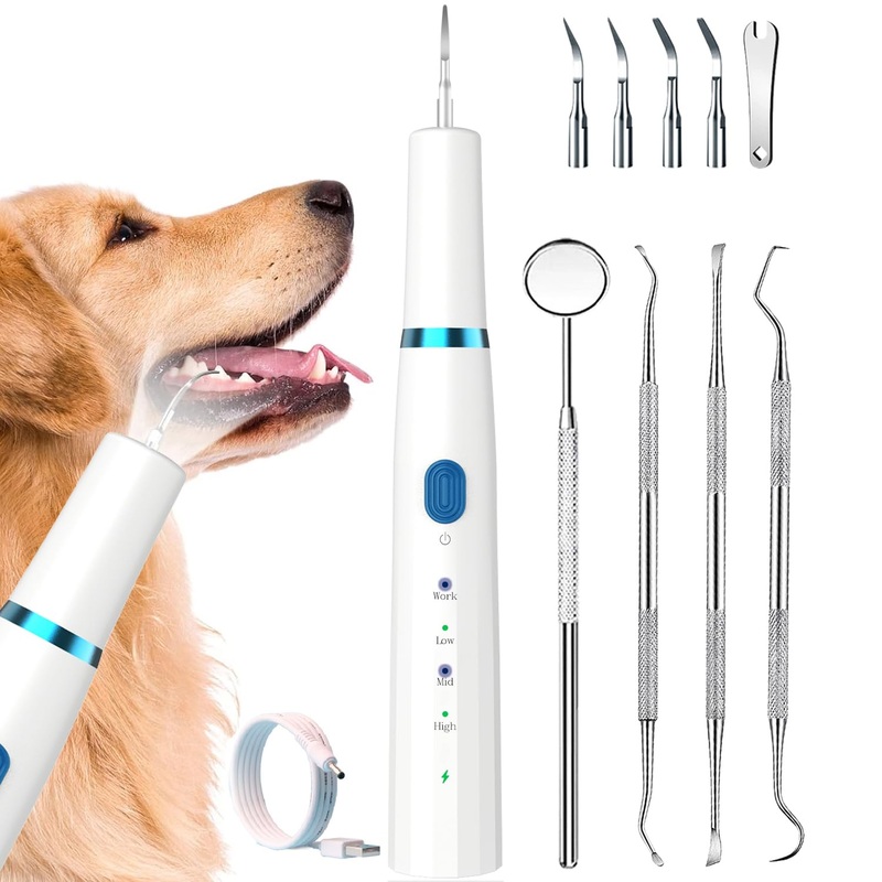 Plaque Remover for Teeth Dog Tooth Cleaning Kit Plaque and Tartar Removal for Pet Ultrasonic Dental Scaler USB Charged
