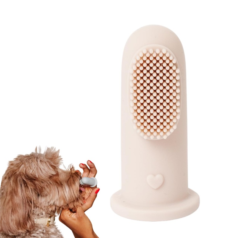 Puppy Breath Daily Dog Finger Toothbrush for Bad Breath, Removing Plaque and Tartar Buildup Made from Silicone (Rose Dust)