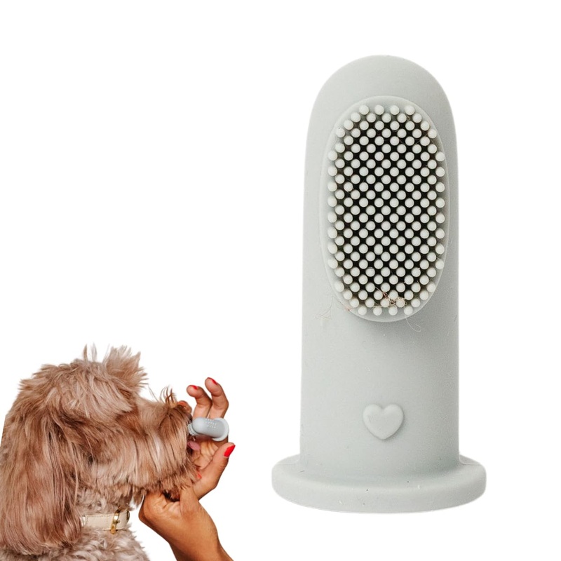 Puppy Breath Daily Dog Finger Toothbrush for Bad Breath, Removing Plaque and Tartar Buildup Made from Silicone (Slate Blue)