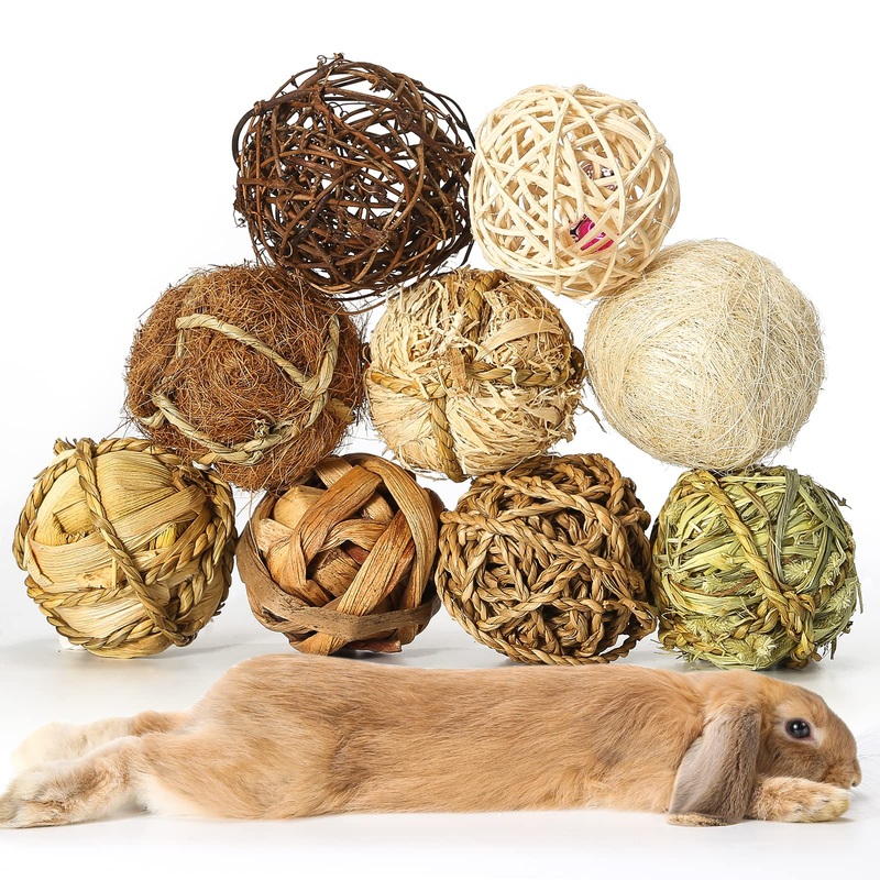 Small Animals Play Balls, Chew Grass Balls & Rolling Chew Toys for Bunny, Improve Pets Dental Health for Rabbit, Chinchilla, Guinea Pigs, Hamsters, Gerbils, Rats, Mice 9 Pieces 9 pieces