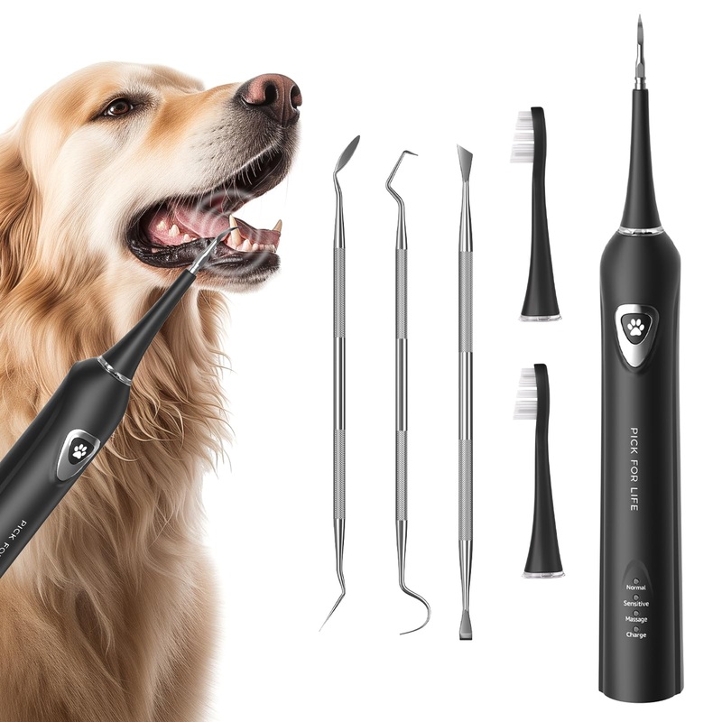 Sonic Electric Dog Teeth Brushing Kit – Plaque and Tartar Remover, Rechargeable Sonic Electric Dog Tooth Scraper & Cleaning Kit for Dog & Cat, Black