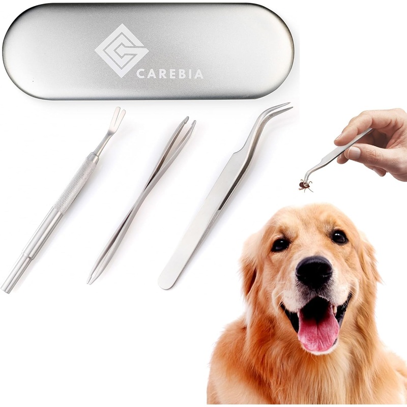 Stainless Steel Dog Tick Remover Tool Set of 3 – Pet, Cats and Dogs Tick Removal Kit – Tick Remover Tool for Humans & Pets with Precision Fine Point Tip, Twister Tweezers, Pullers with Metal Case