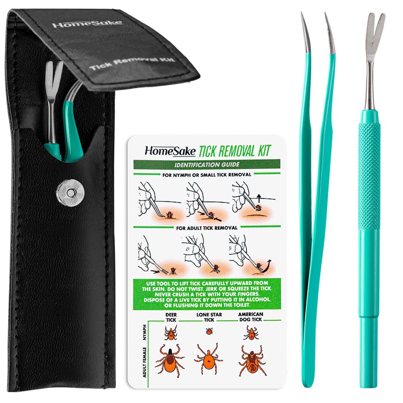Tick Remover Tool and Tweezer Set for Humans – Pets, Stainless Steel Cat and Dog Tick Removal Kit with Storage Pouch, Safe Tic Control Puller for Complete Removal of Big and Small Ticks 1 Pack