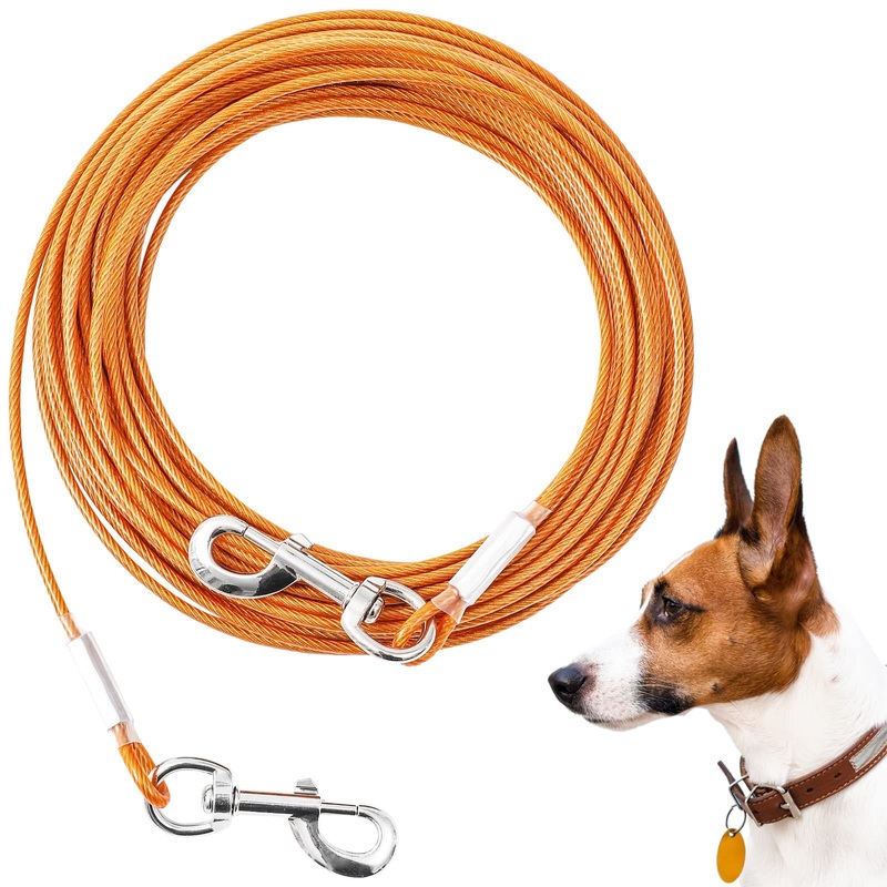 Tie Out Cable for Dogs, 20/30/50/100FT Dog Leads for Yard Chew Proof, Heavy Duty Dog Tie Out Cable for Large Dogs Up to 250lbs, Durable Dog Runner Tether Line for Outdoor, Yard and Camping Orange 120Ibs 20ft