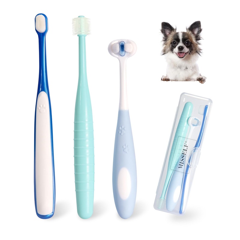Ultra Soft Nano Dog Toothbrush Kit for Small Breed, Silicone 360 Pet Tooth Brushes for Dogs Cat,Canine Dental Care Set of 3 Different Shapes