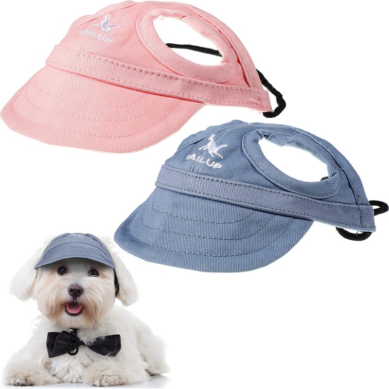 2 Pieces Dog Baseball Cap Pet Hats for Dogs Outdoor Pet Adjustable Dog Hats Stripe Summer Travel Sport Hat Sun Protection Hats with Ear Holes for Puppy Small Dogs and Kitty