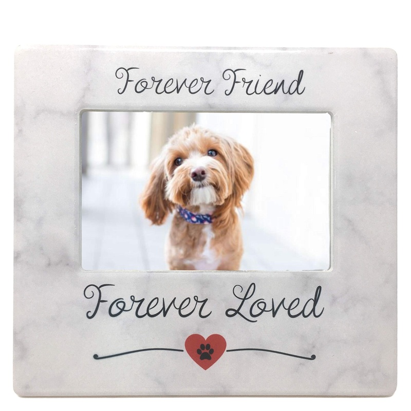 BANBERRY DESIGNS Pet Memorial Frame – Forever Friend Forever Loved Paw Print and Heart Design Picture Frame – 4 X 6 Photo Opening – Loss of a Dog or Cat Sympathy Remembrance