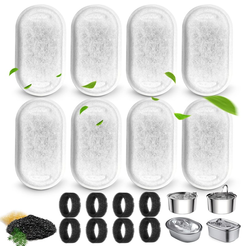 Cat Water Fountain Filters for 108/3.2L& 67oz/2L Stainless Steel Pet Water Dispenser Fountain Filters,12 Cat Fountain Filter Replacement with 12 Sponges 8 Filters&8 Sponges