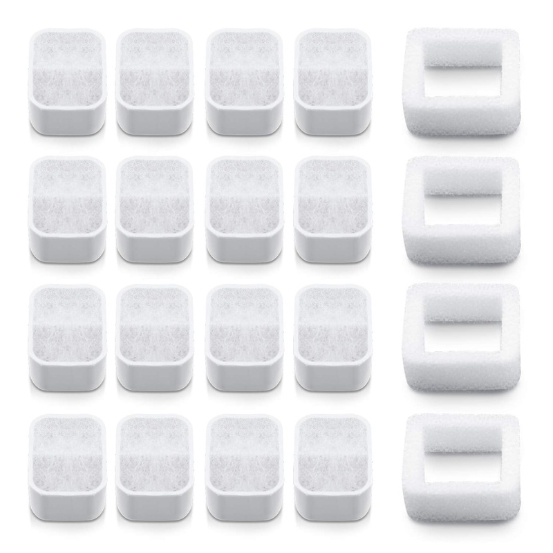 Ceramic Cat Water Fountain Replacement Filters, 16 Pack Pet Fountain Replacement Filters and 4 Pack Foam Filters for Tritone/Fiumi Ceramic Pet Lotus Ceramic Pet Drinking Fountain