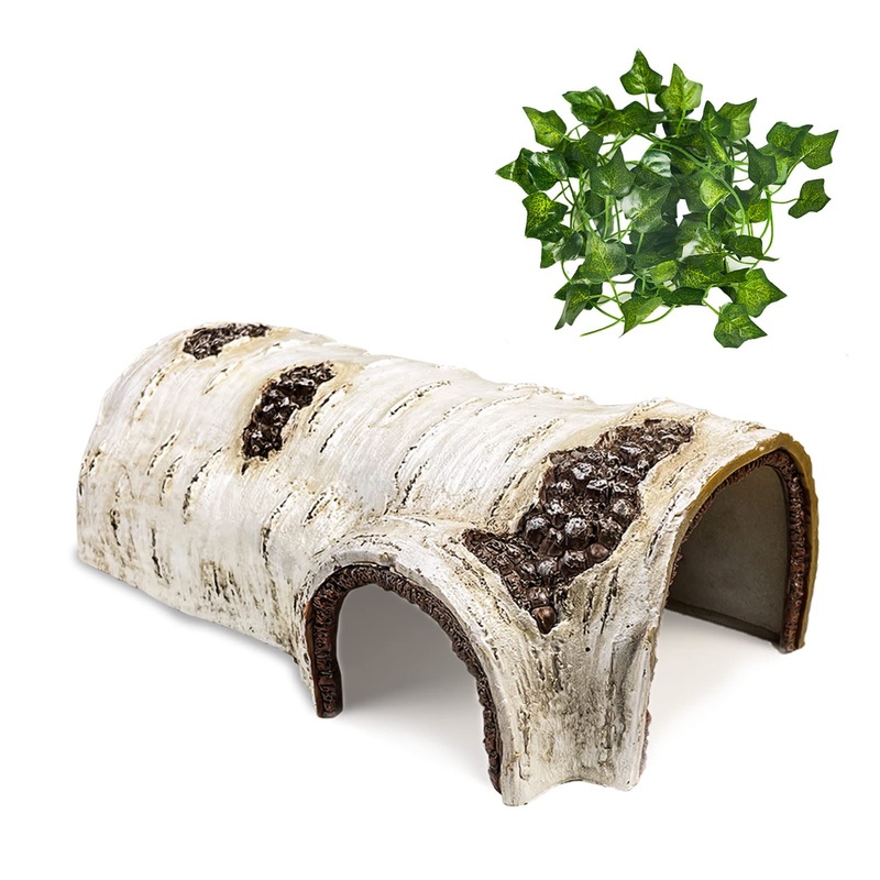 Cosyall Reptile Hide Caves Simulation Tree Hideout Snake Hide Leopard Gecko Terrarium Plastic Plant Leaves Ornament Habitat Shelter Decor for Lizard Hermit Crab Spider Frog Amphibians Large