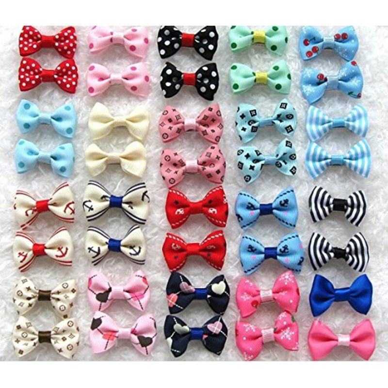 Dogs Kingdom Variety Patterns Pet Dog Cat Head Flower Hairpin Pet Bow Hairpin One Size Random-5pcs