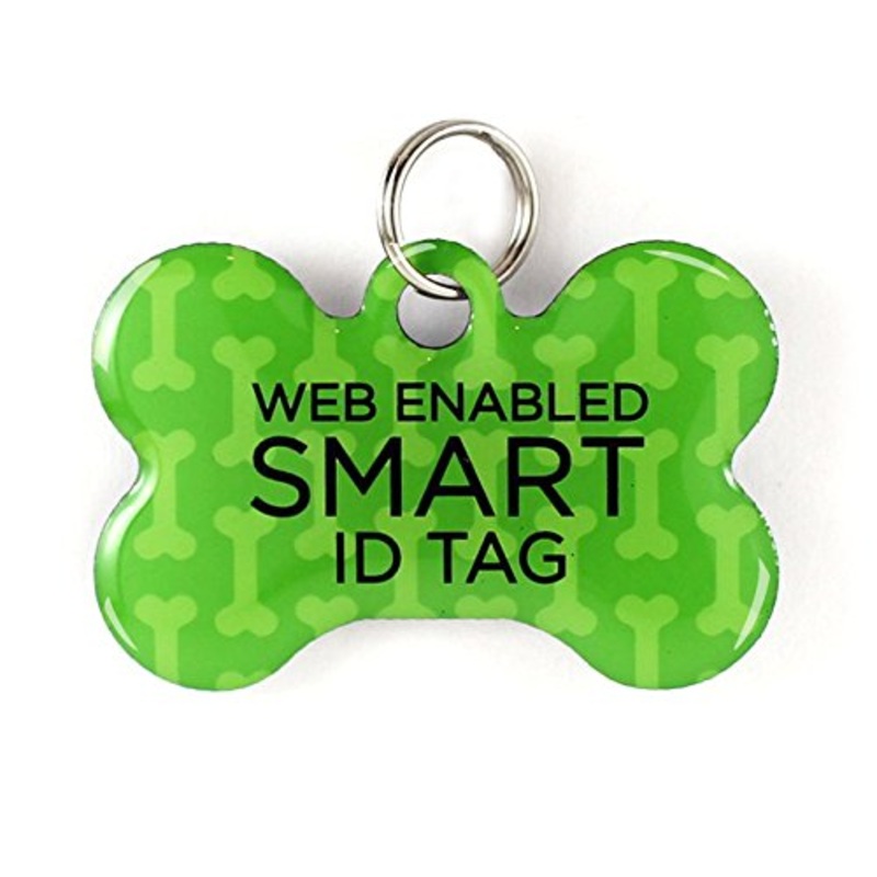 Dynotag Web/Location Enabled QR Code Smart, Deluxe Coated Steel Pet Tag – Play Series – Bone Green Classic